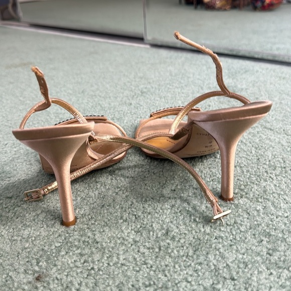 Kate Spade Champagne Rhinestone Nude Satin Ankle Strap Open Toe Heels - Picture 5 of 9